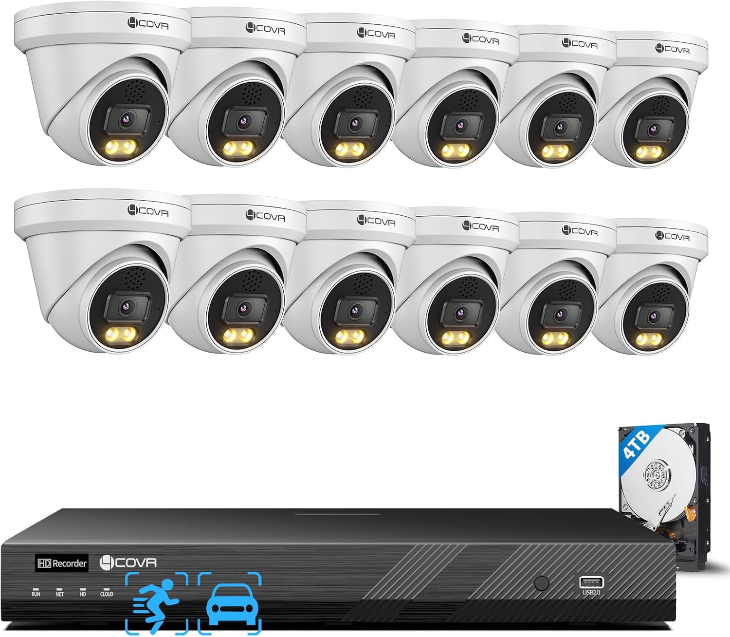 4COVR 4K PoE Security Camera System 16 Channel with 4TB HDD, LY97KA8M1612 | 2-Way Talk & Color Night Vision, AI Smart Detection, NVR Surveillance for Business, 12X 8MP Commercial Dome IP Cam