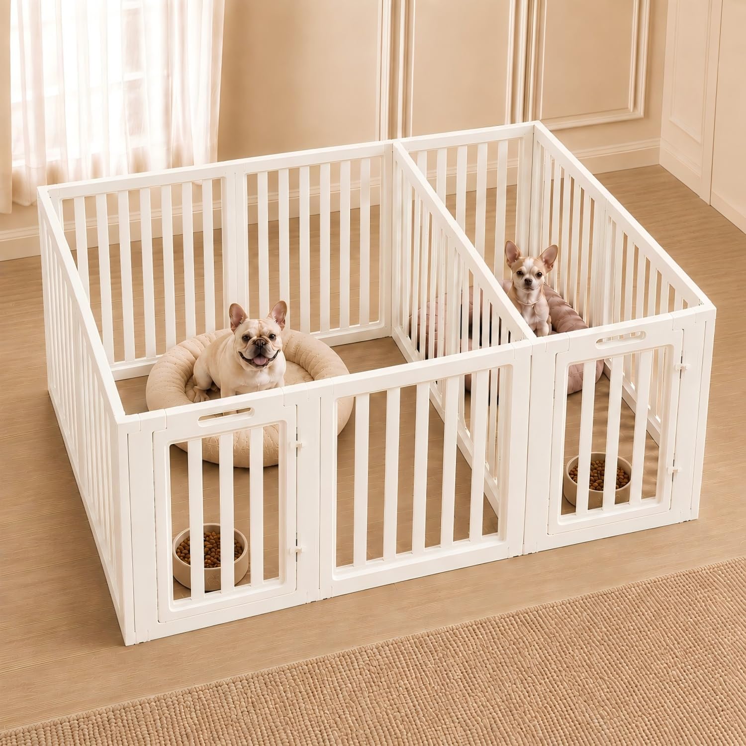 EVERFRONT Dog Playpen with Door - Dog Pen Indoor - Easy Assemble Dog Play Pen - Puppy Playpen, Cat Playpen, Small Animal Playpen, Dog Play Pen Indoors (White, 30", 12 Panels)