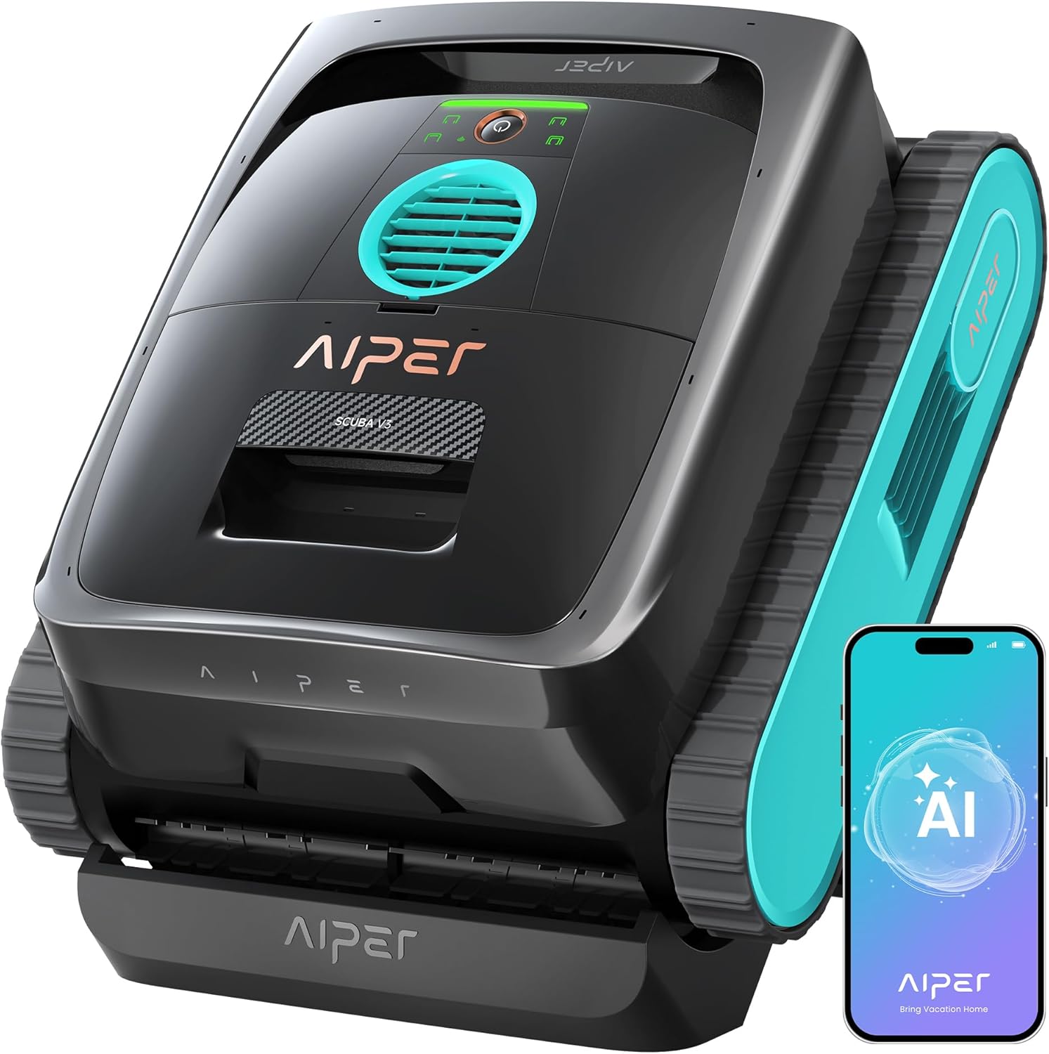 AIPER Scuba V3 AI Vision Cordless Robotic Pool Cleaner, Include Wireless Charging Dock, Smart Waterline Parking & Featherlight Design, Micromesh Multi-Layer Filtration, Blue | Smart Waterlin
