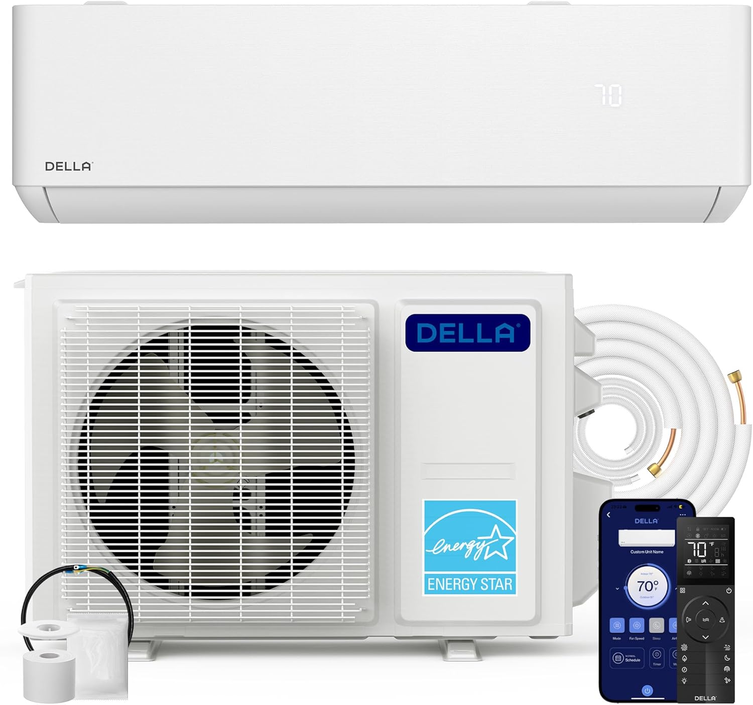 DELLA 23000 BTU Mini Split AC with Soft Airflow, 23 SEER2 230V, Hyper Heat to -13°F, Energy Star, Heat Pump, Up to 1500 Sq. Ft, Smart WiFi Alexa Control, 1.92 Ton Ductless Inverter System, 1