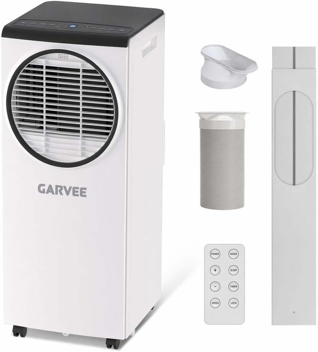 Garvee 8000 BTU Portable Air Conditioner, Portable AC Unit with Dehumidifier, Fan and Remote Control, Energy Efficient Indoor AC Conditioner for Rooms up to 350 Sq. Ft., White