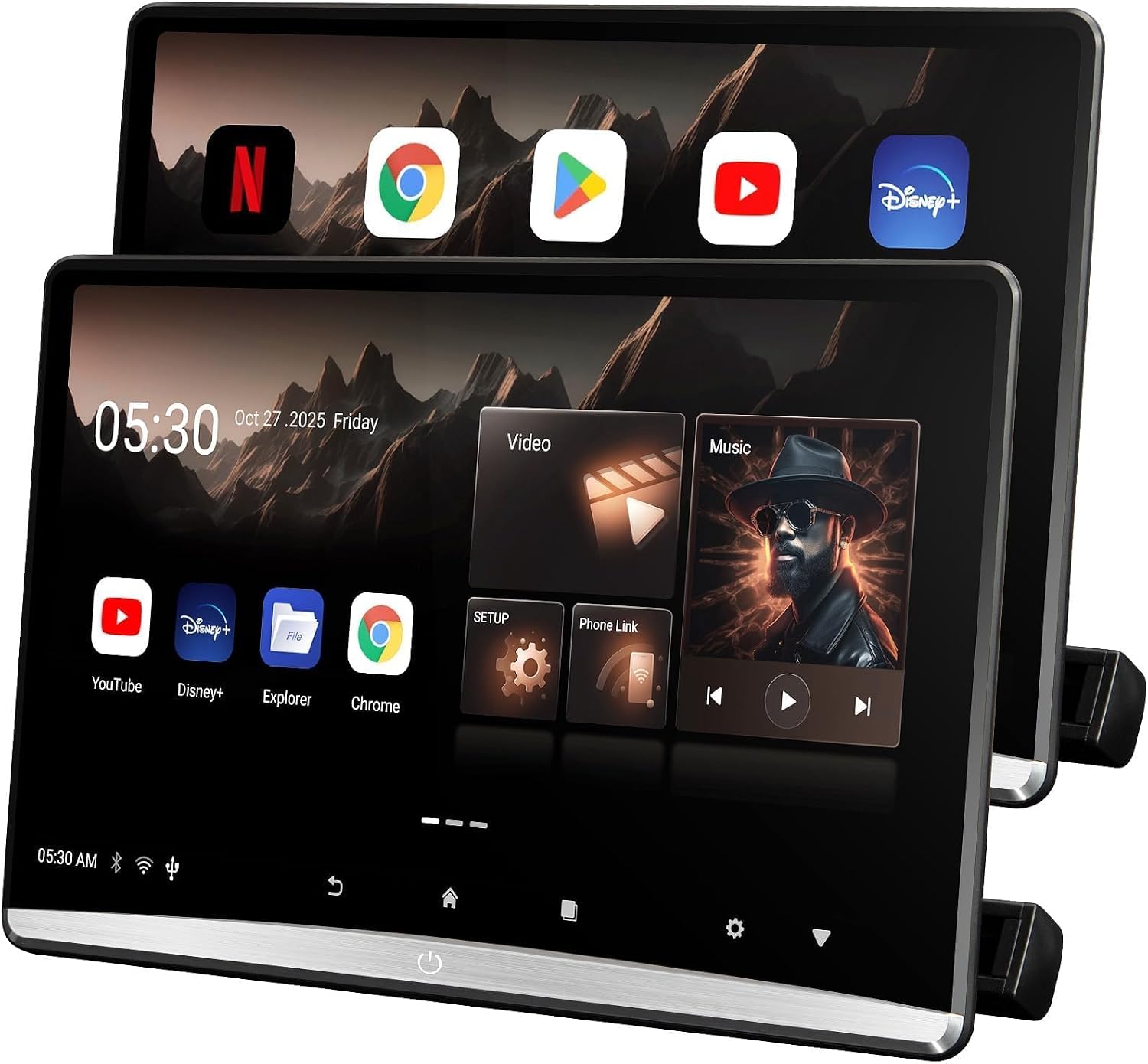 12.4" 4K Android 13 Car TV Headrest Monitor(Pair), Dual Linked Touch Screen Rear Seat Entertainment System, Support Phone Wireless Mirroring, with WiFi/HDMI/BT/Video Player (4G+64G Pair)