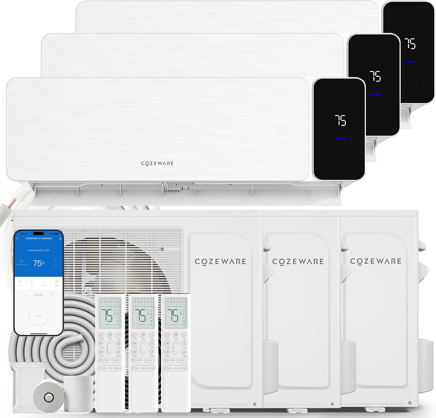 36000 BTU Mini Split AC/Heating System WiFi Enabled 115V 20 SEER2 | 12000 BTU *3 Sets Ductless Inverter AC Heat Pump with 3 Outdoor Units(Not Single), Enable Different Modes Simultaneously