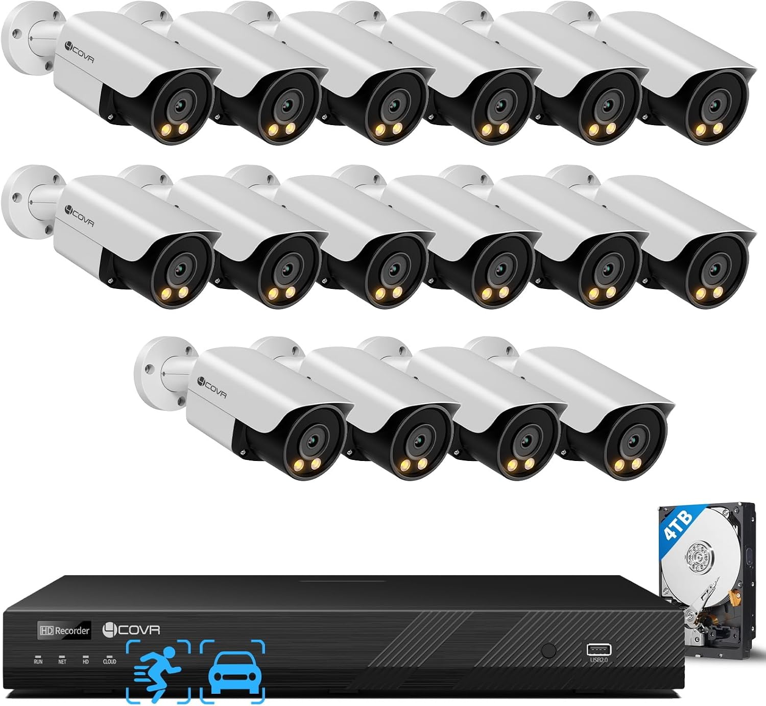 4COVR 5MP 16 Channel Security Camera System PoE with 4TB HDD, LY37YX5M1616 | 2-Way Talk, Dual Lights Smart Color Night Vision, 16x 5MP Business IP67 Bullet IP Camera, Human Vehicle Detection