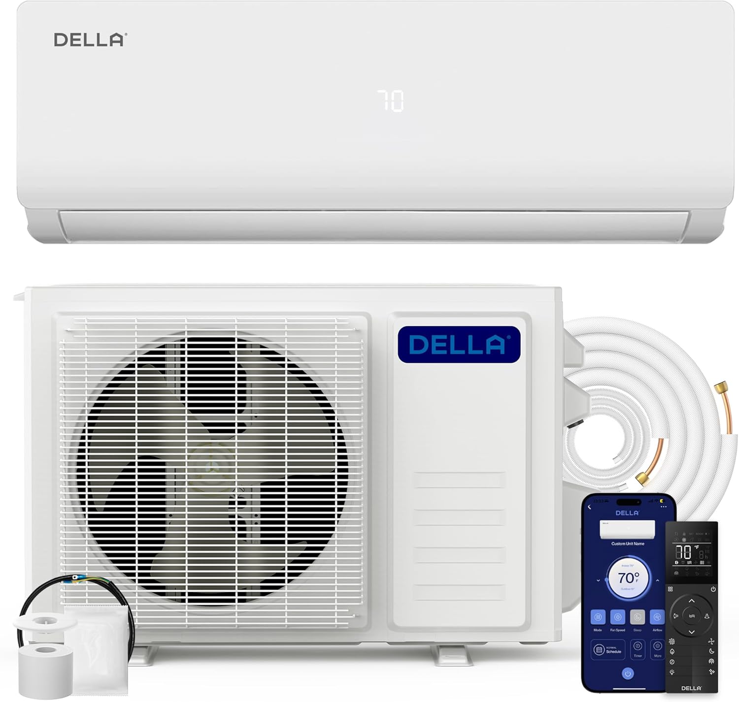DELLA Vario Series 24000 BTU Mini Split AC, 2 Ton 21 SEER2, Work with Alexa and Wifi, 230V Ductless Inverter System, Cools Up to 1500 Sq.Ft, Pre-Charged Heat Pump and 16.4ft Installation Kit
