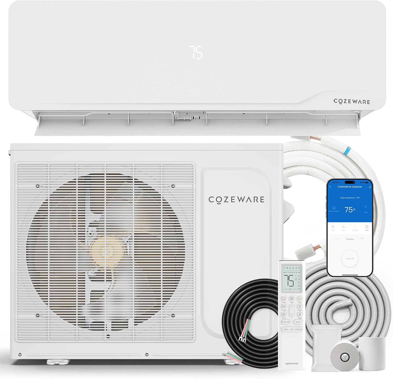 12000 BTU Mini Split AC/Heating System 230V 20 SEER2 | Ductless Inverter Mini Split Air Conditioner Works with Alexa, Rapid Cooling in 30S, Quiet and Energy-saving,Enduring Series