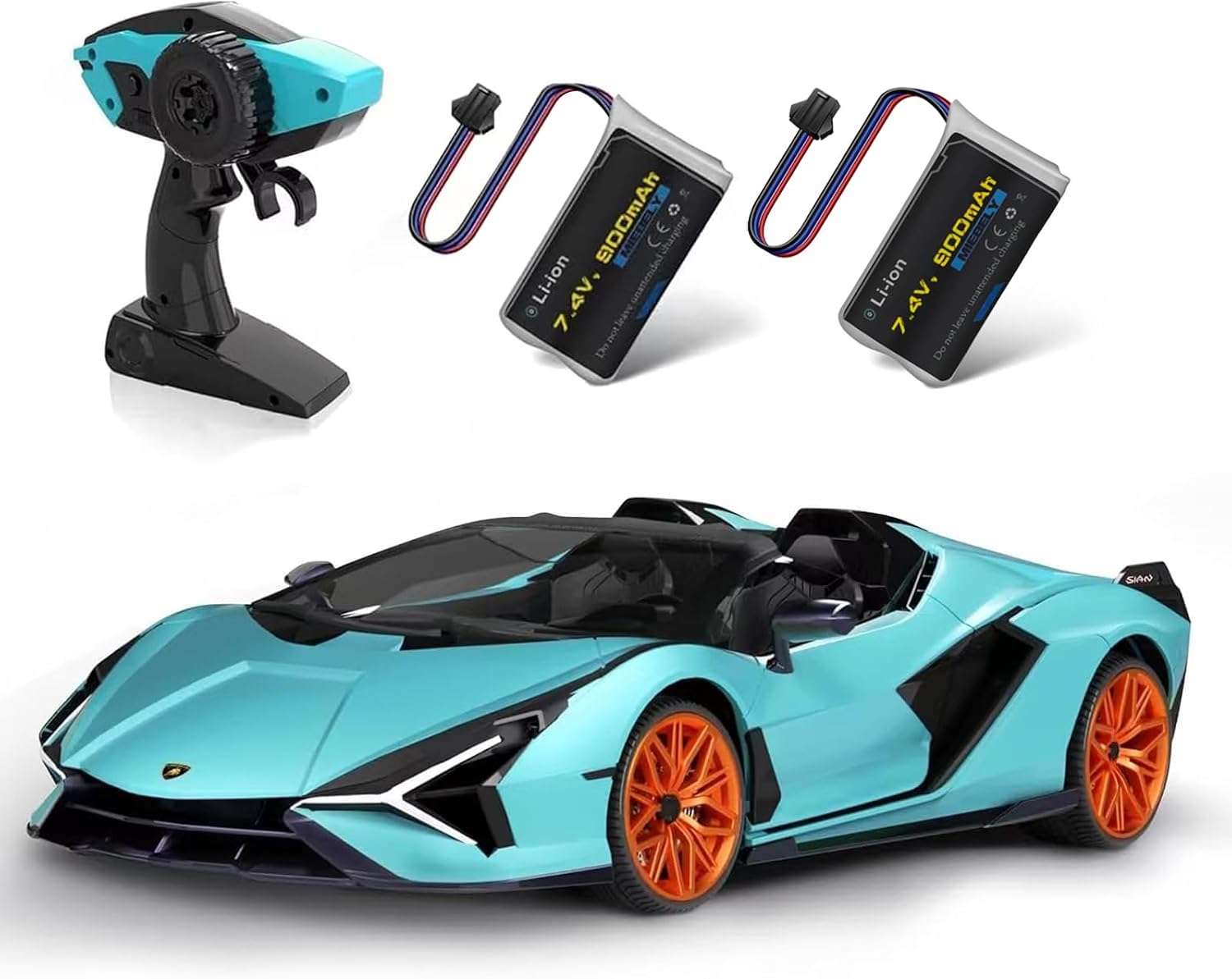 MIEBELY 1:12 Licensed Lamborghini Sián RC Roadster Toy Car for Adult Kid | Official license; dual 900mAh lithium; 40min playtime;steering trim;2.4G 200ft control; left/right remote; LED ligh