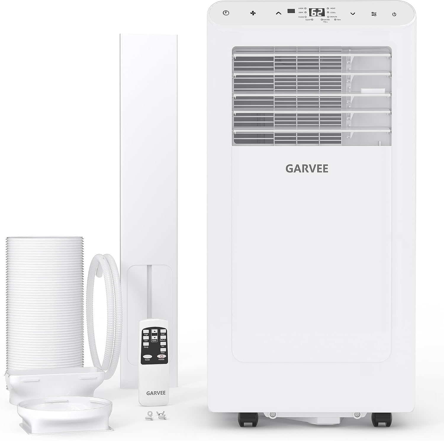Garvee 8000 BTU Portable Air Conditioner,Up to 350 Sq.Ft. Remote Control 48dB Portable AC Unit, Dehumidifier, Fan, Sleep, 24H Timer&Installation Kit, DOE Certified, Ceer 6.2,White+White Pane